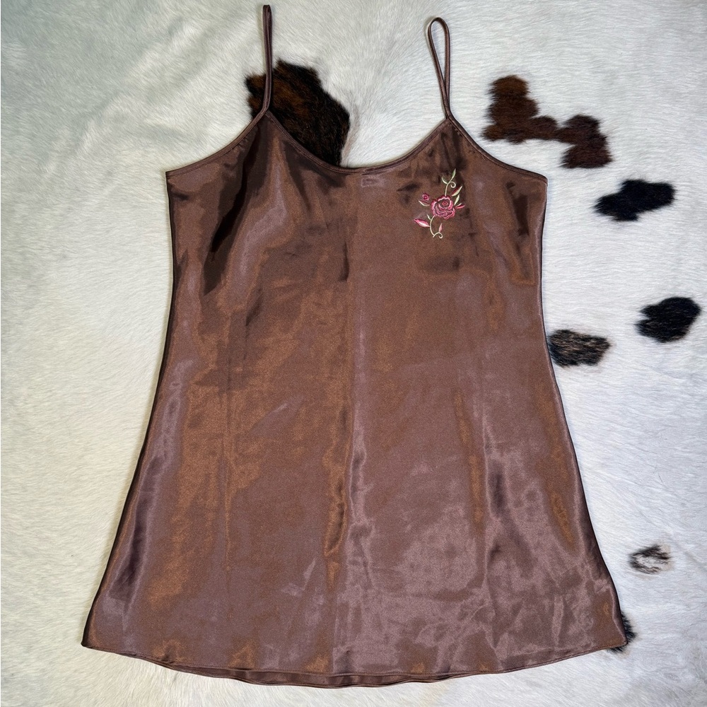 Y2K bronze satin slip dress 1X • plus size fairy grunge lingerie dress